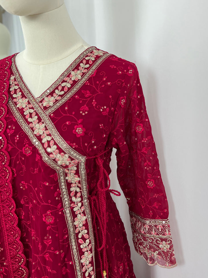Embroidered Kurtha Set – Ruby Red