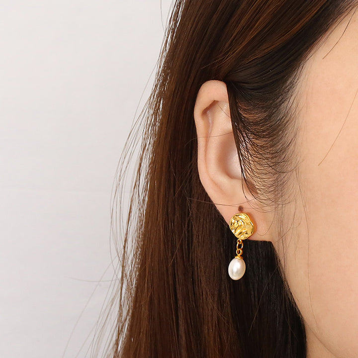 Pearl Drop Earrings Stainless Steel