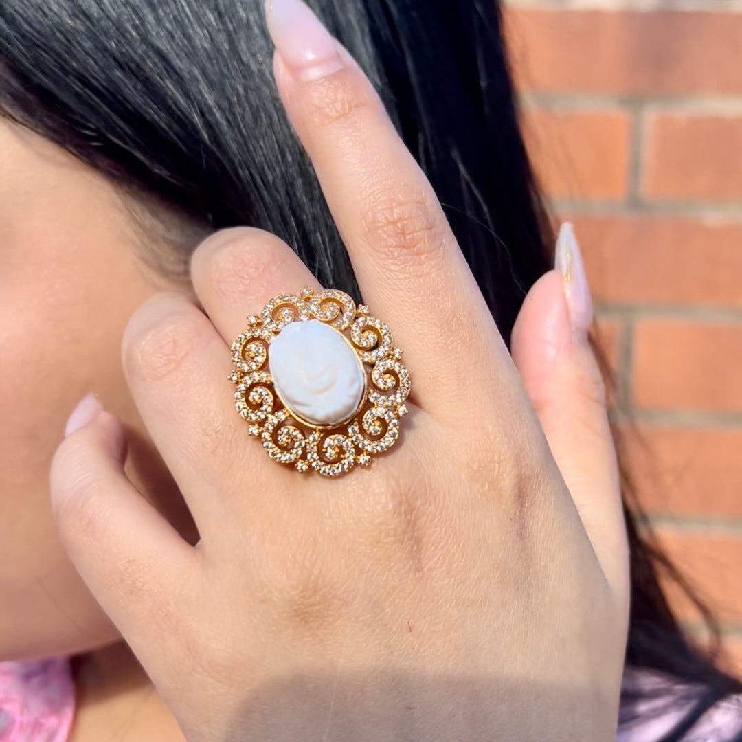 Ganesh AD Stone Adjustable Ring White Muga