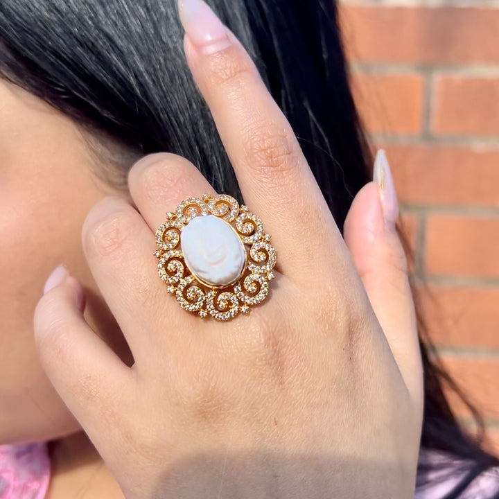 Ganesh AD Stone Adjustable Ring White Muga