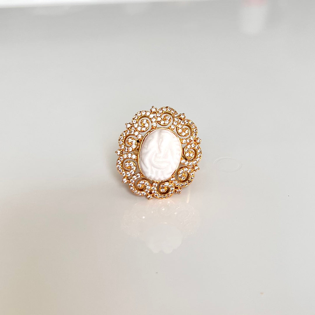 Ganesh AD Stone Adjustable Ring White Muga