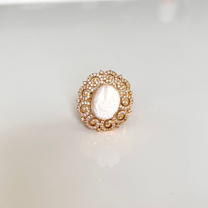 Ganesh AD Stone Adjustable Ring White Muga