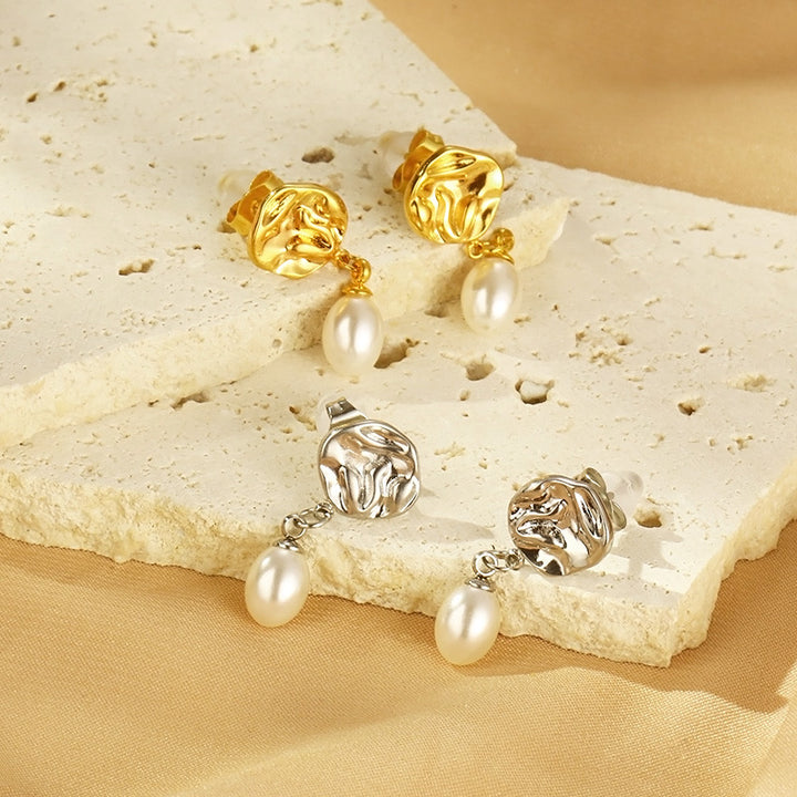Pearl Drop Earrings Stainless Steel
