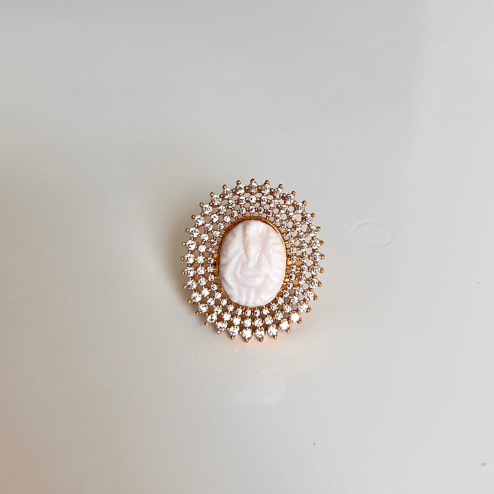 Ganesh AD Stone Adjustable Ring White Muga