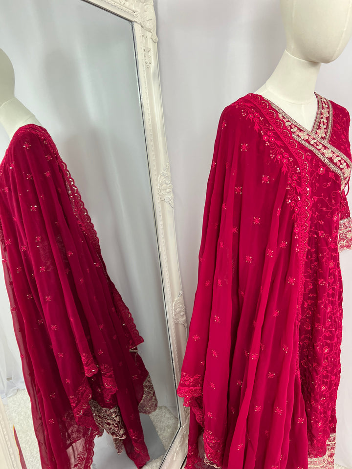 Embroidered Kurtha Set – Ruby Red
