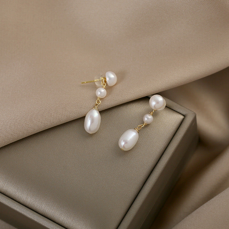Elegant Long Natural Freshwater Pearl Earrings