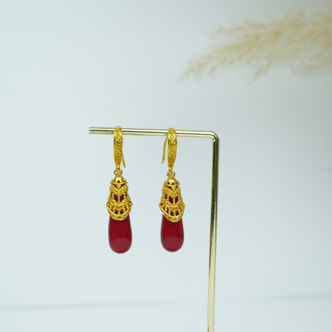 Tibetan Coral Drop Earrings