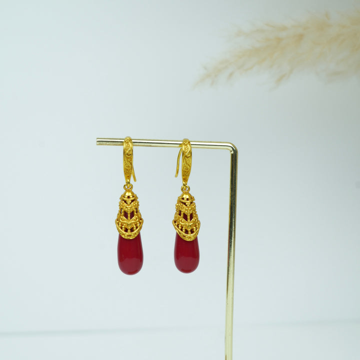 Tibetan Coral Drop Earrings