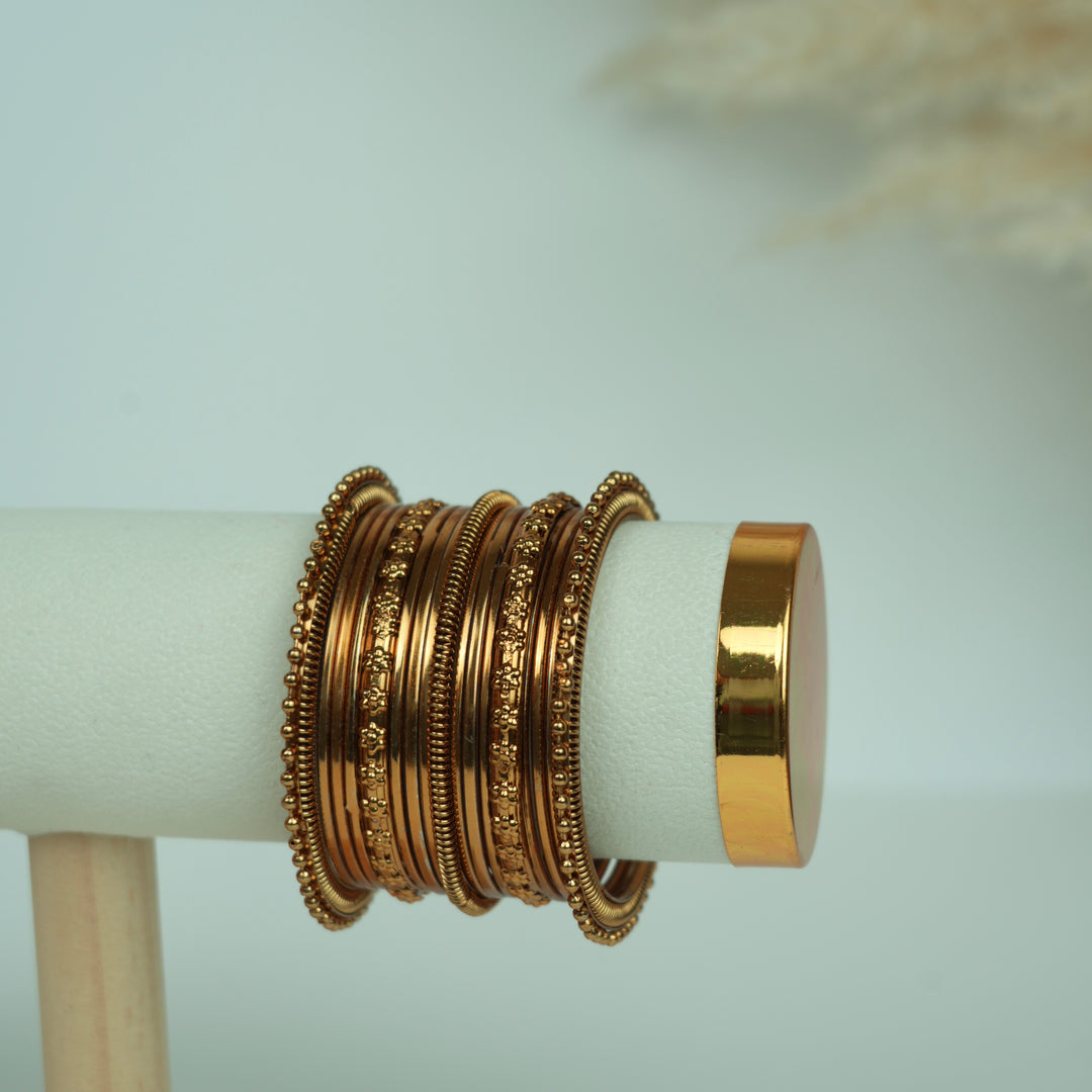 Oxidised Metal Bangles Set – Brass Finish Look