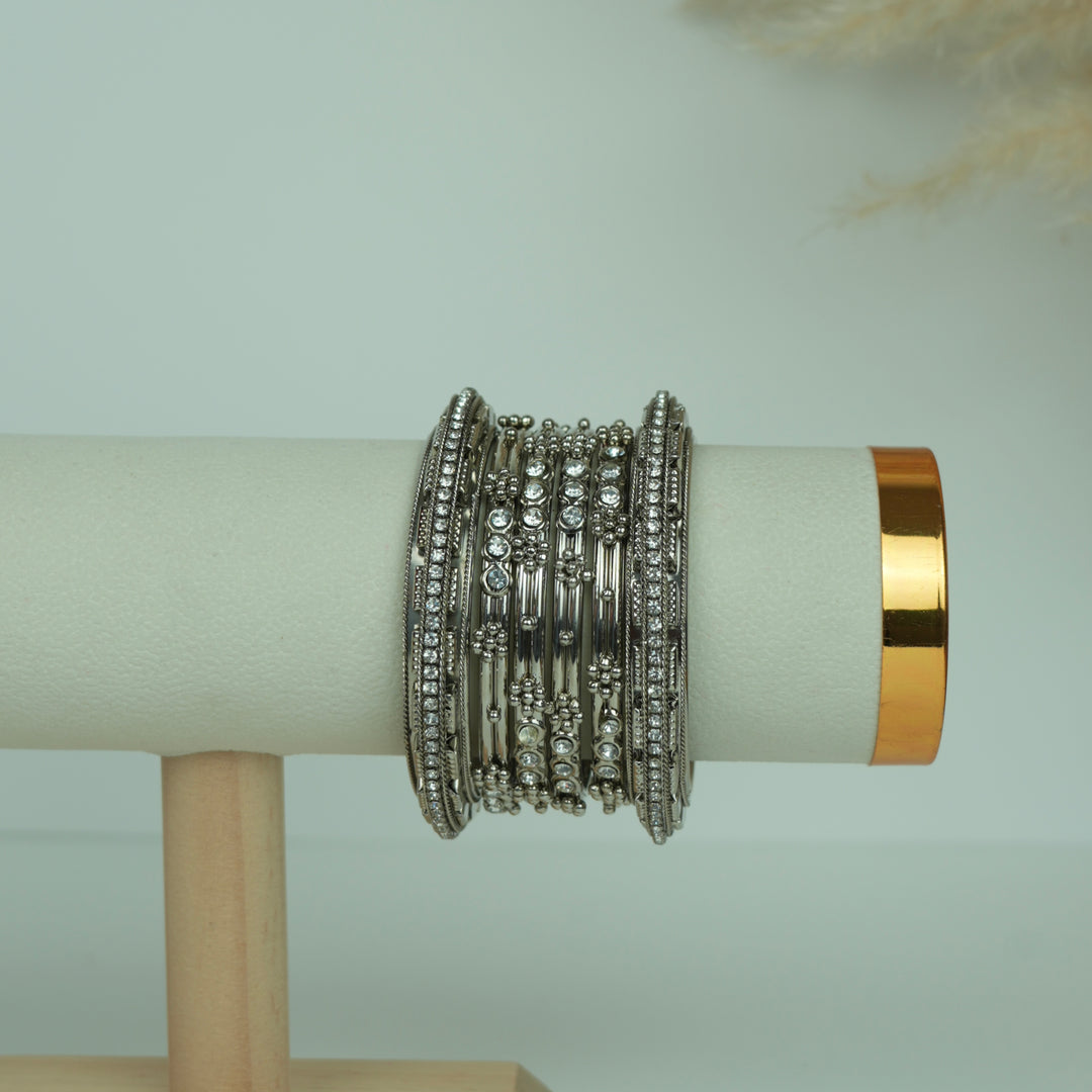 Oxidised Stone Bangles Set