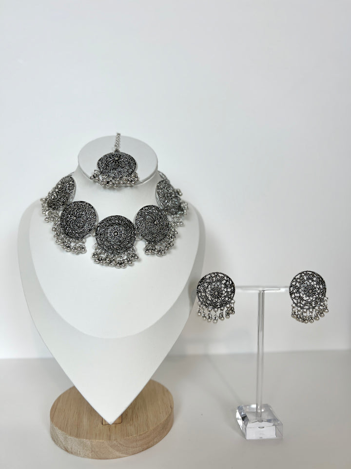 Oxidised Statement Necklace Set