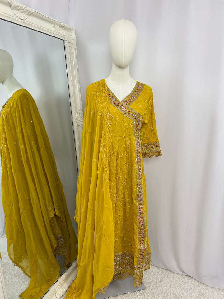 Embroidered Kurtha Set – Mustard Yellow
