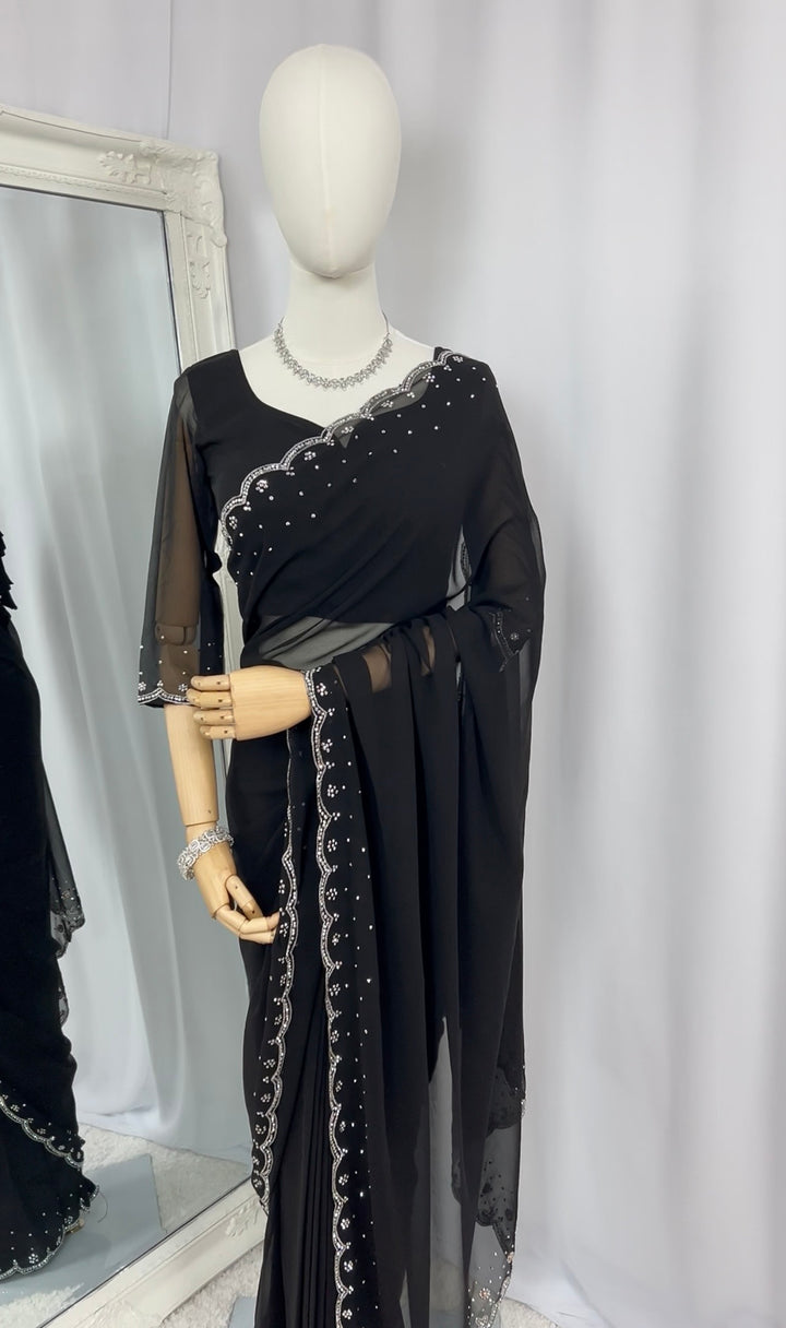 Black Georgette Saree with Readymade Blouse