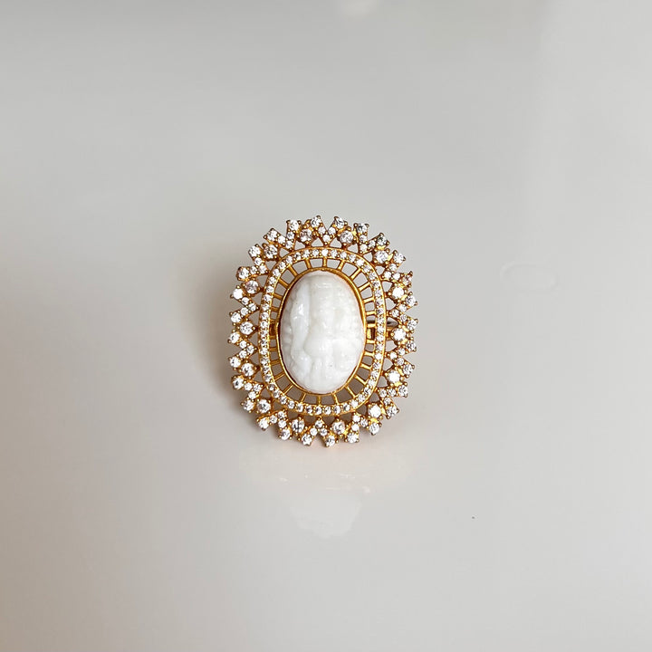 Ganesh AD Stone Adjustable Ring White Muga