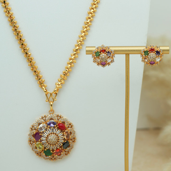 Navaratna Pendant Necklace Set