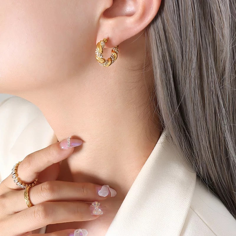 Twisted Crystal Hoop Earrings