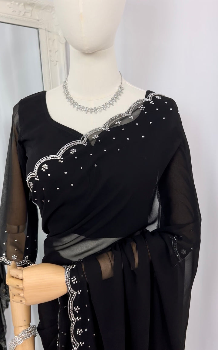 Black Georgette Saree with Readymade Blouse