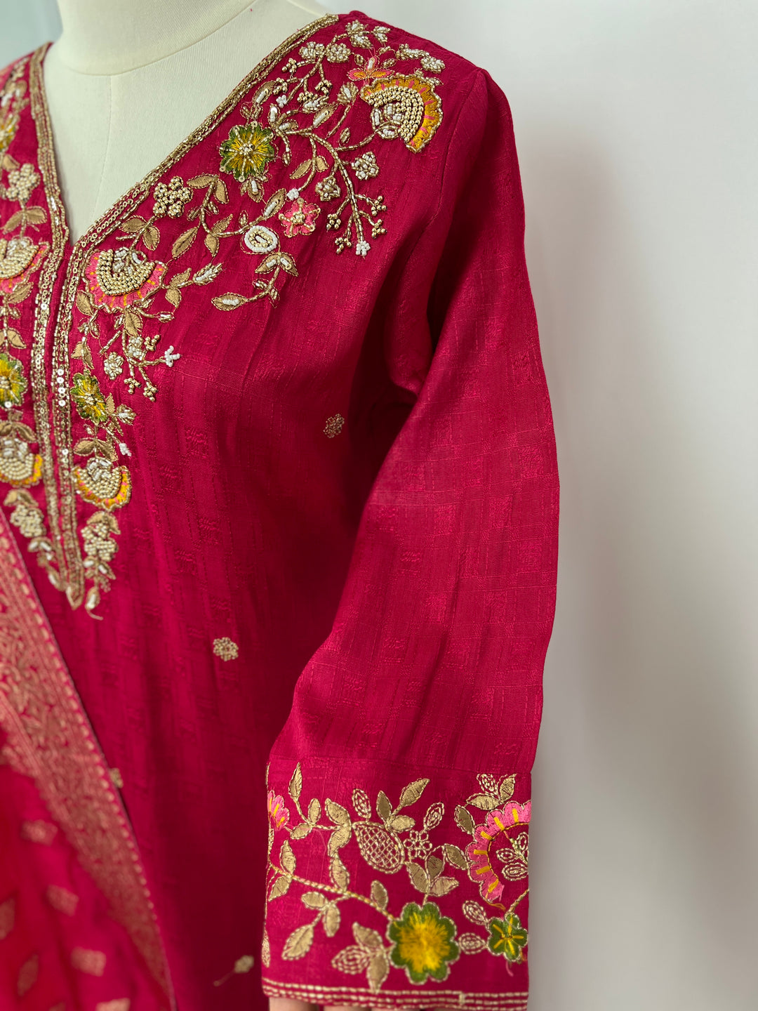 Deep Pink Embroidered Kurta Set