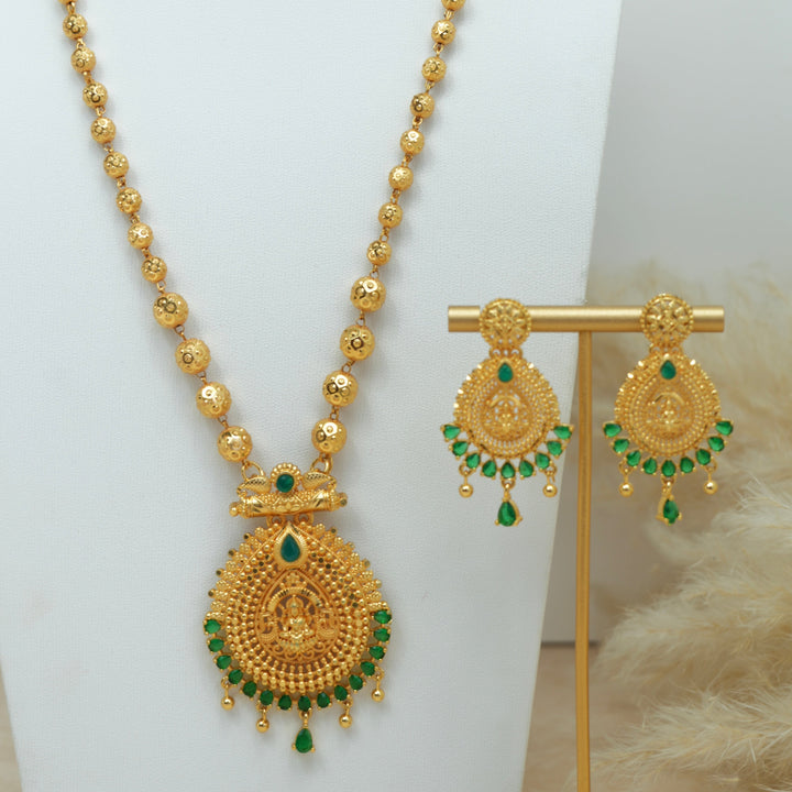 Temple Pendant Necklace Set – Green Stone