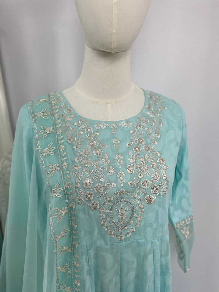 Embroidered Kurtha Set - Pastel Blue