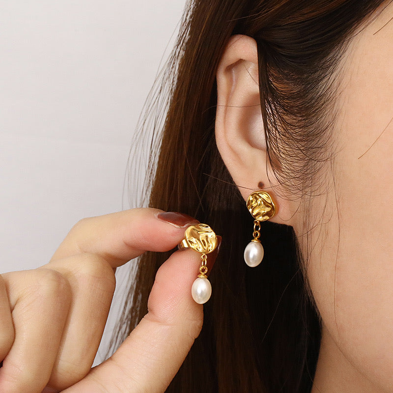 Pearl Drop Earrings Stainless Steel
