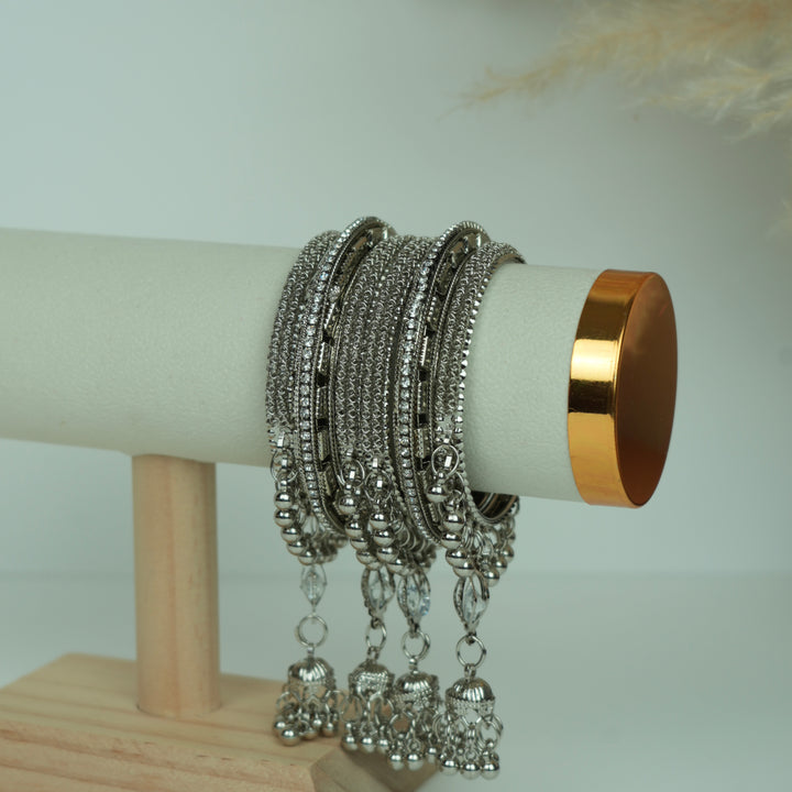 Oxidised Stone Tassel Bangles