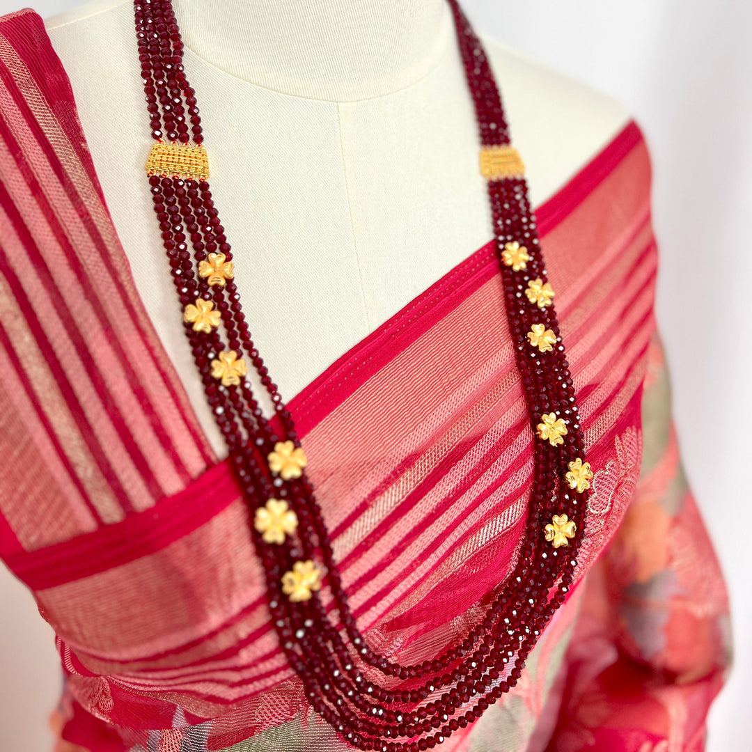 Maroon Crystal Floral Necklace