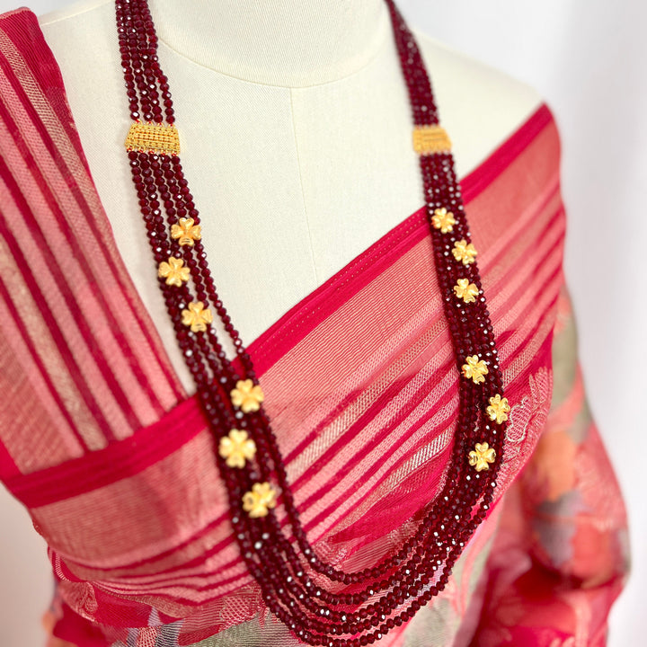Maroon Crystal Floral Necklace