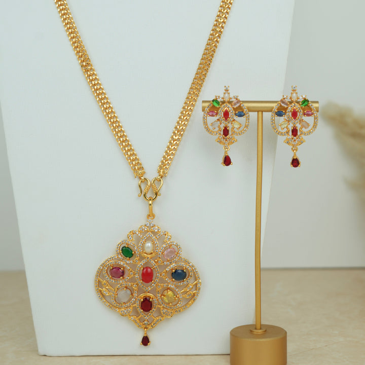 Navaratna Pendant Necklace Set