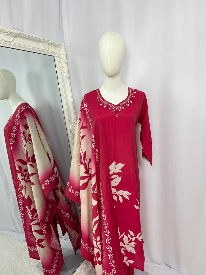 Floral Kurta Set with Ombre Dupatta