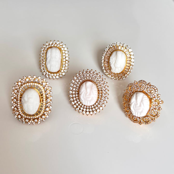 Ganesh AD Stone Adjustable Ring White Muga