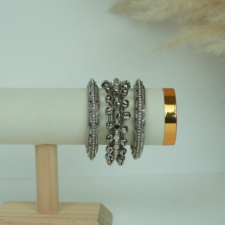 Oxidised Stone Ghungroo Bangles