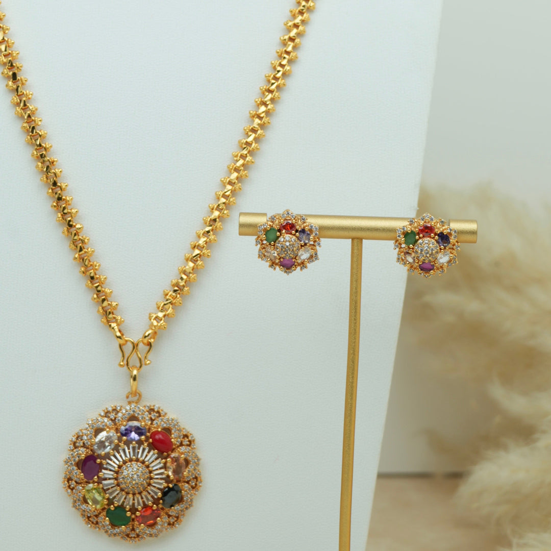 Navaratna Pendant Necklace Set