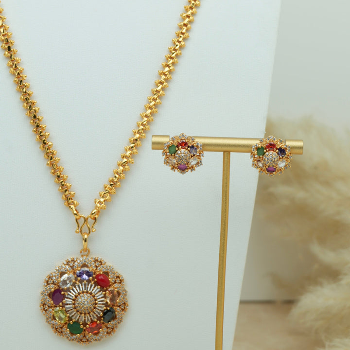 Navaratna Pendant Necklace Set