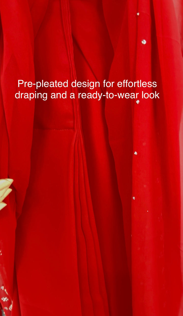 Red Georgette Saree with Readymade Blouse