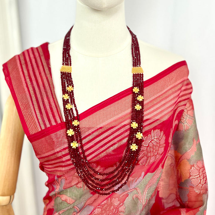 Maroon Crystal Floral Necklace