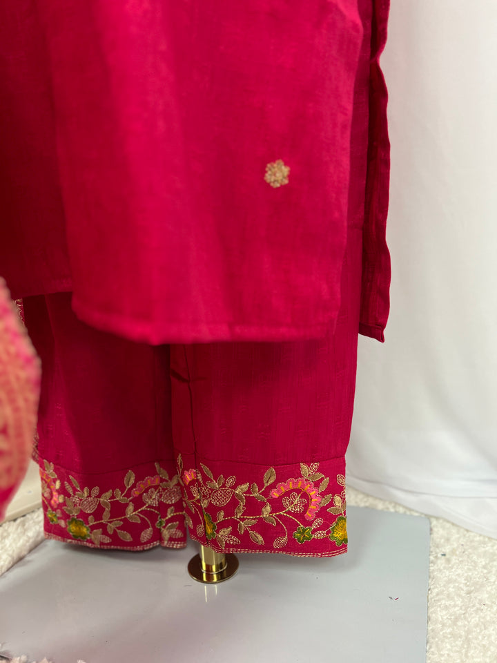 Deep Pink Embroidered Kurta Set