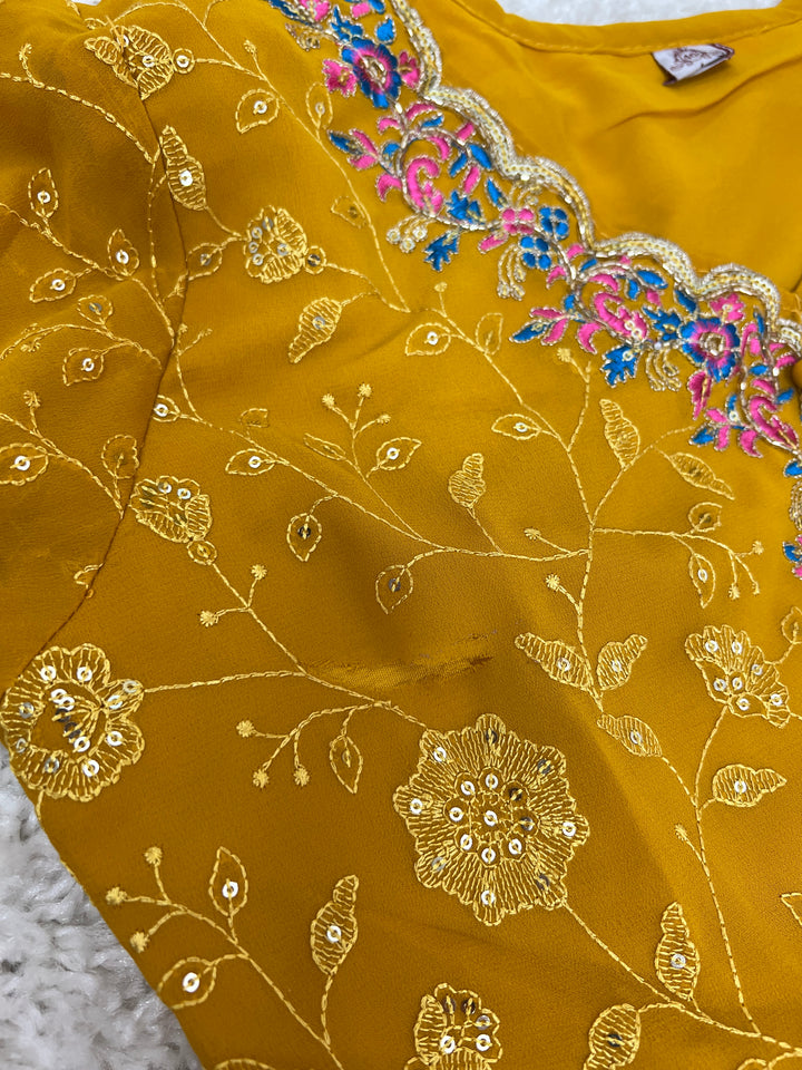 Mustard Embroidered Kurtha Set