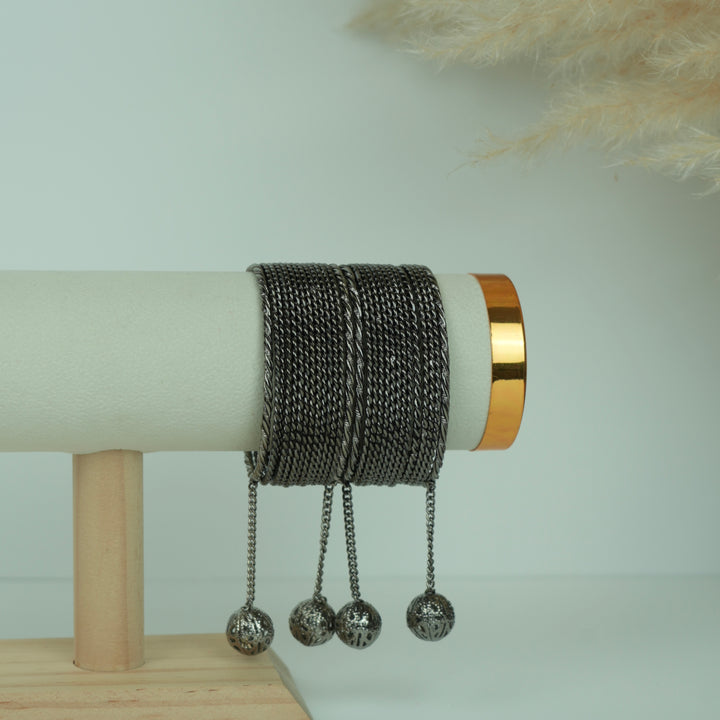Oxidised Tassel Bangles Set