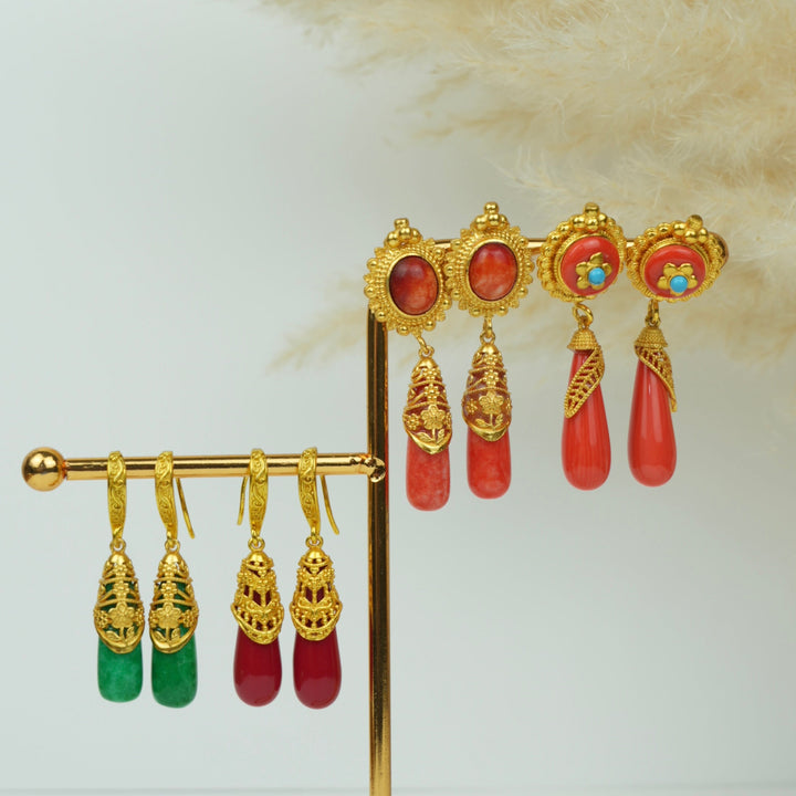Tibetan Coral Drop Earrings