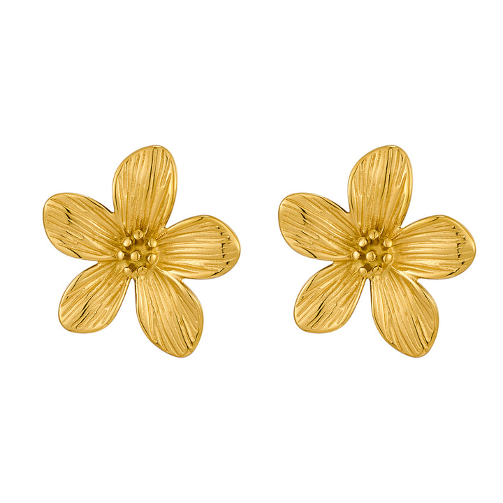 Stainless Steel Flower Pvd 18K Gold Plated Elegant Ear Studs