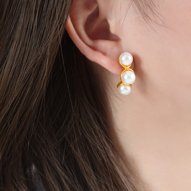 Pearls Ear Studs Non Tarnish Stainless Steel