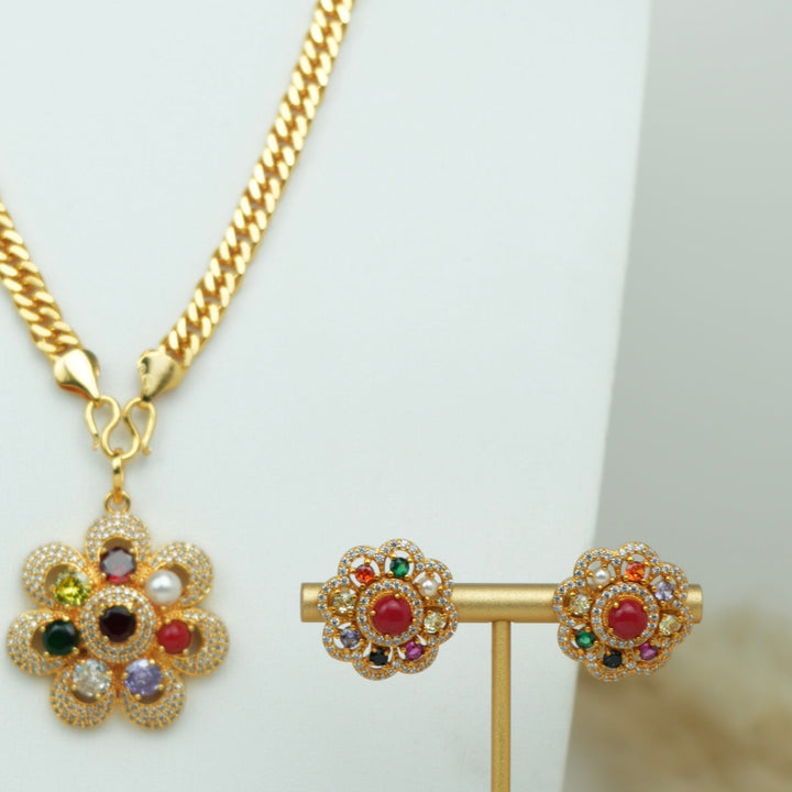Navaratna Pendant Necklace Set