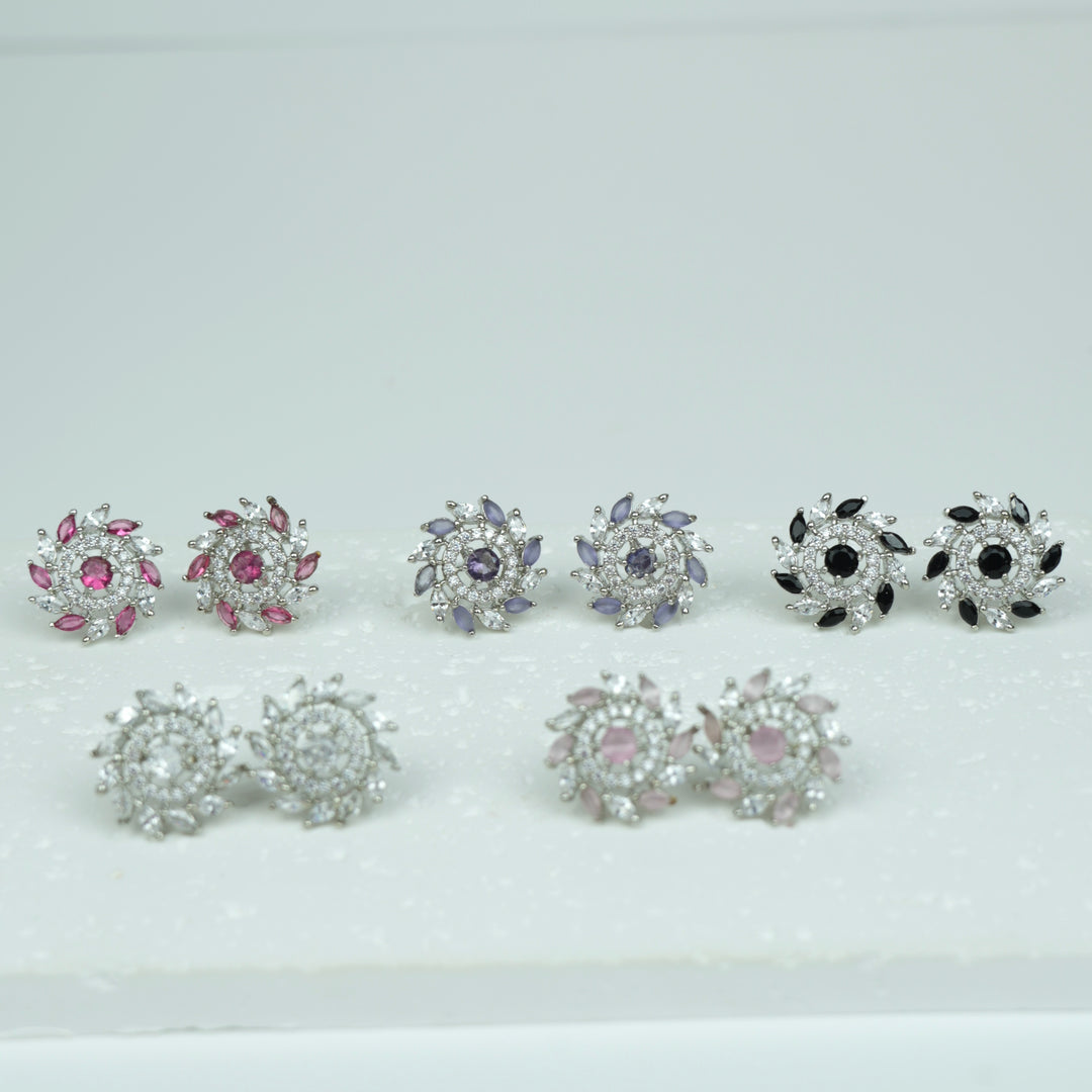 Radiant Stone Cluster Stud Earrings