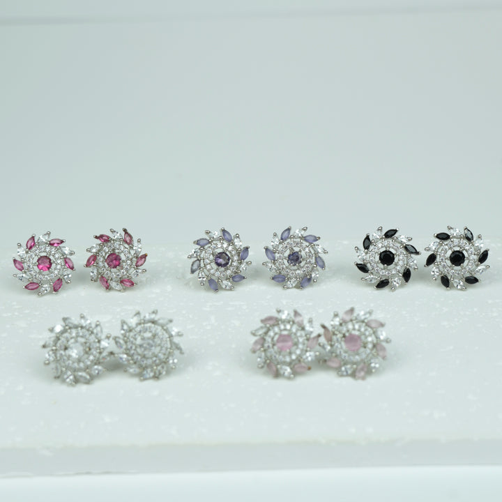 Radiant Stone Cluster Stud Earrings