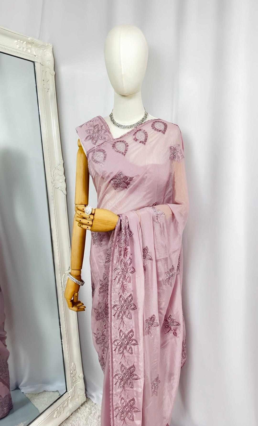 Blush Lavender Embroidered Silk Saree