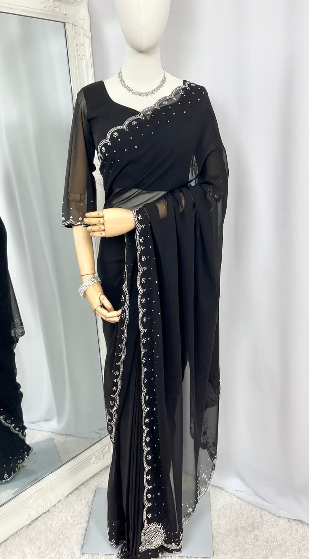 Black Georgette Saree with Readymade Blouse