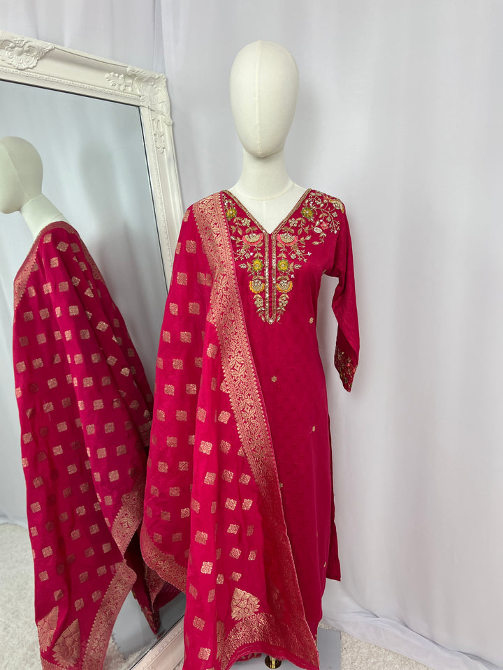 Deep Pink Embroidered Kurta Set
