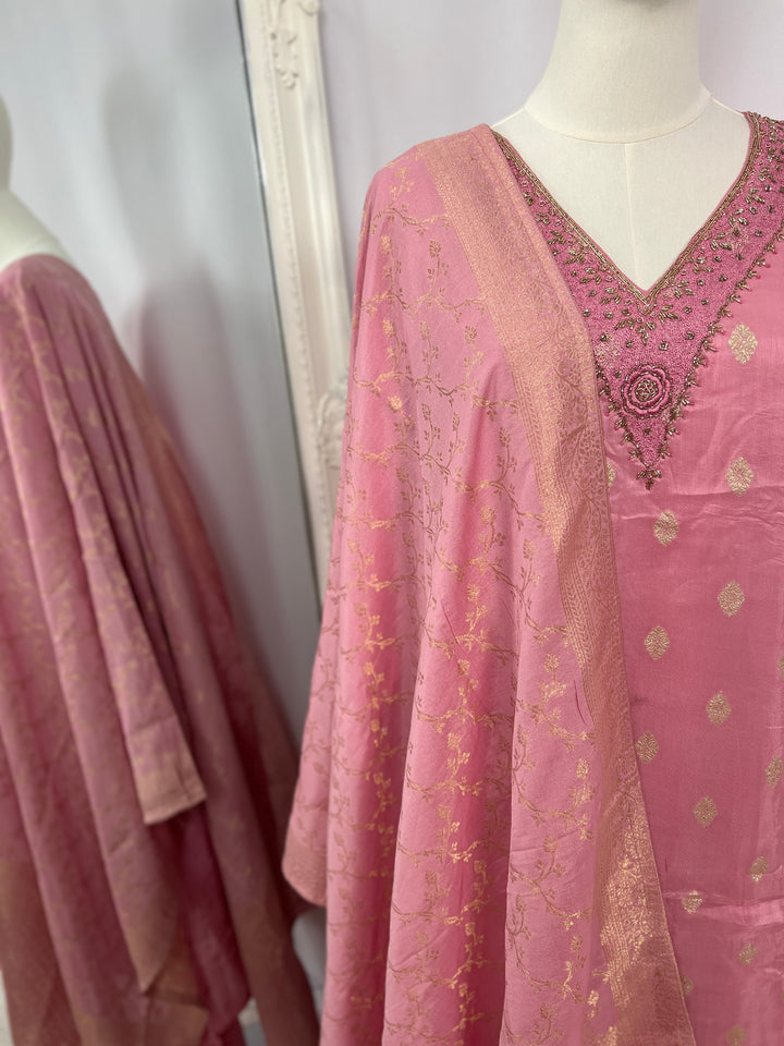 Blush Pink Straight Dhola Silk Kurta Set