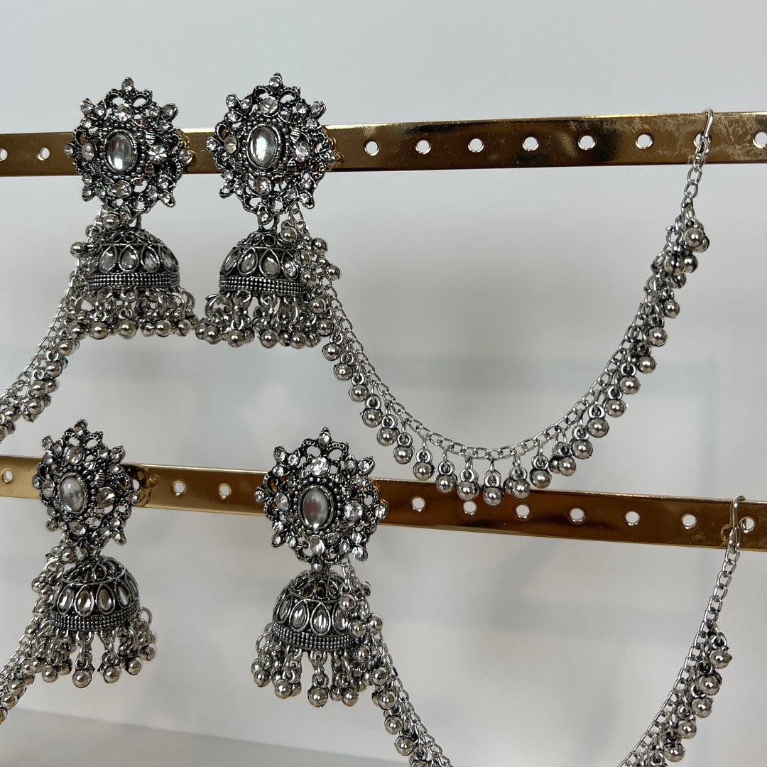Oxidised Jhumka with Beaded Drape Chain